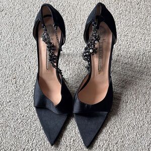 Chic Black Satin Heels with Embellishments